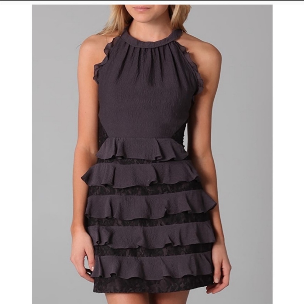 Rebecca Taylor Silk Eggplant Lace Ruffled Dress